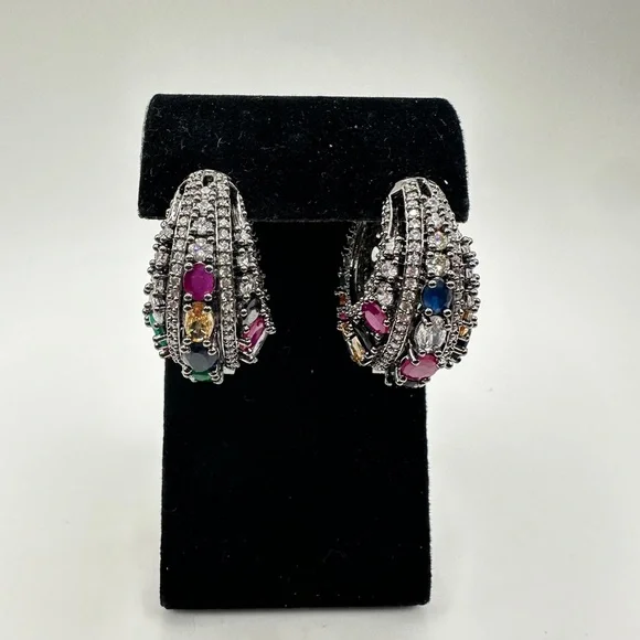 Statement cz rhinestone, possible gemstones in black "silver" earrings! - Picture 14 of 15